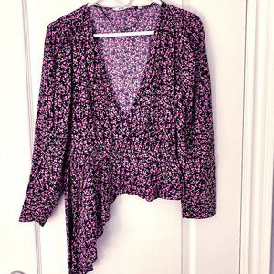 Zara pink and black floral blouse